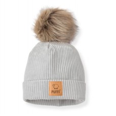 Puffi - Otroška kapa Rebrast pliš s cofom Mint